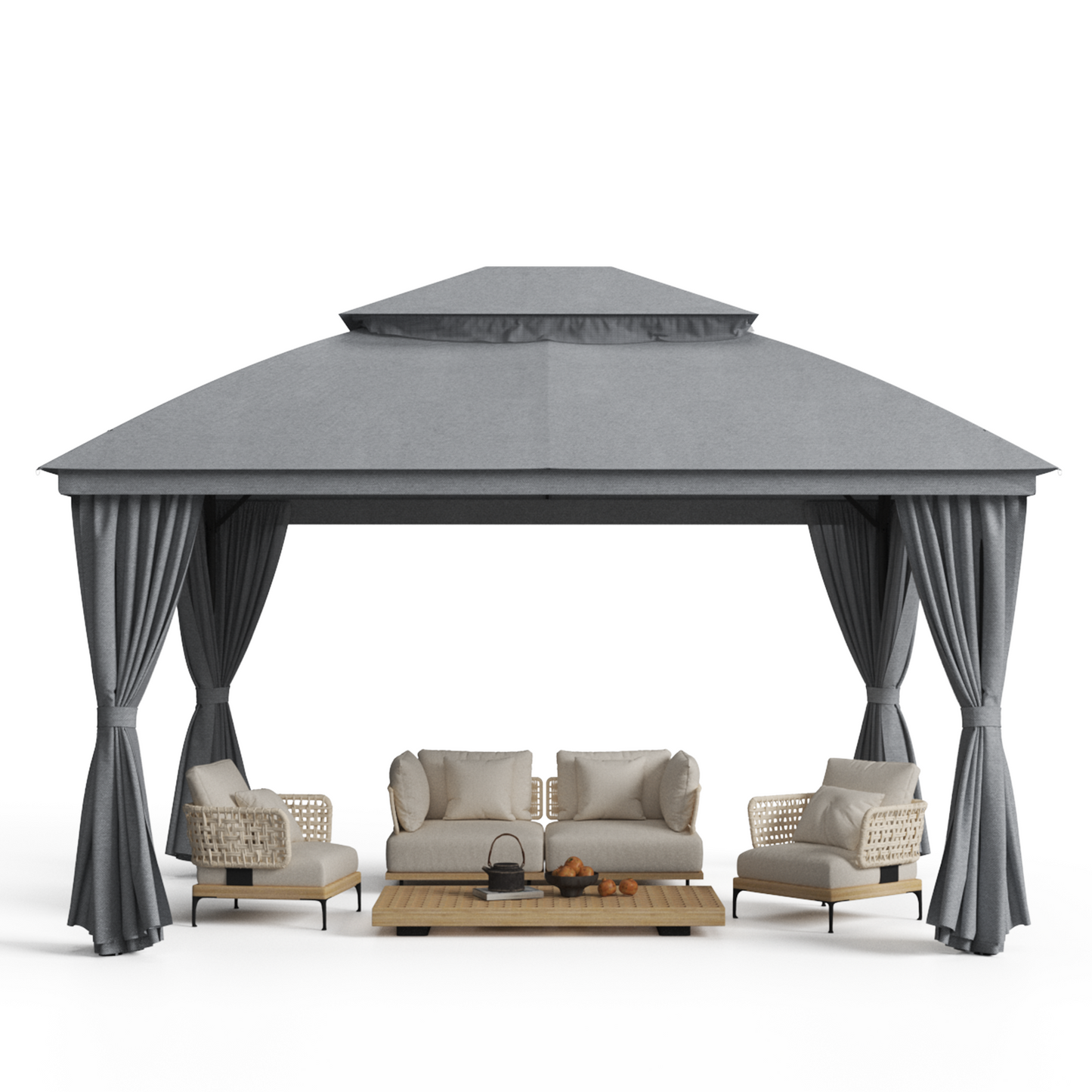 10'x13' Outdoor Patio Gazebo with Mosquito Netting and Privacy Curtain