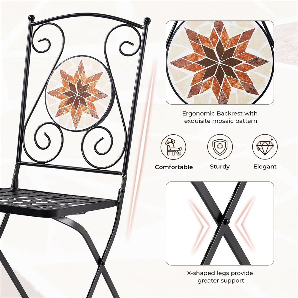 3 Piece Patio Bistro Set, Outdoor Metal Round Table w/ 2 Folding Chair