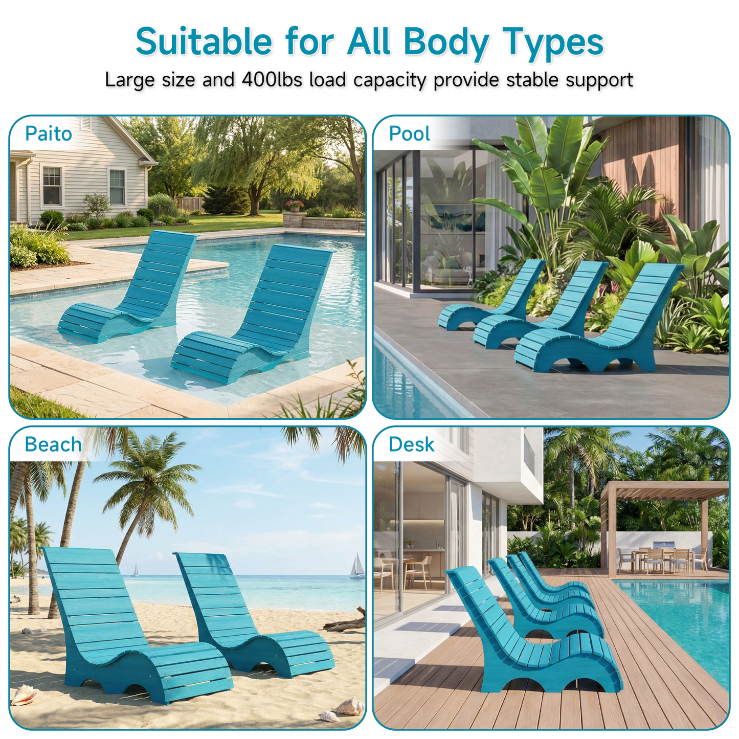 HDPS In Pool Lounge Chairs Set of 2, Waterproof Pool Chairs, Blue