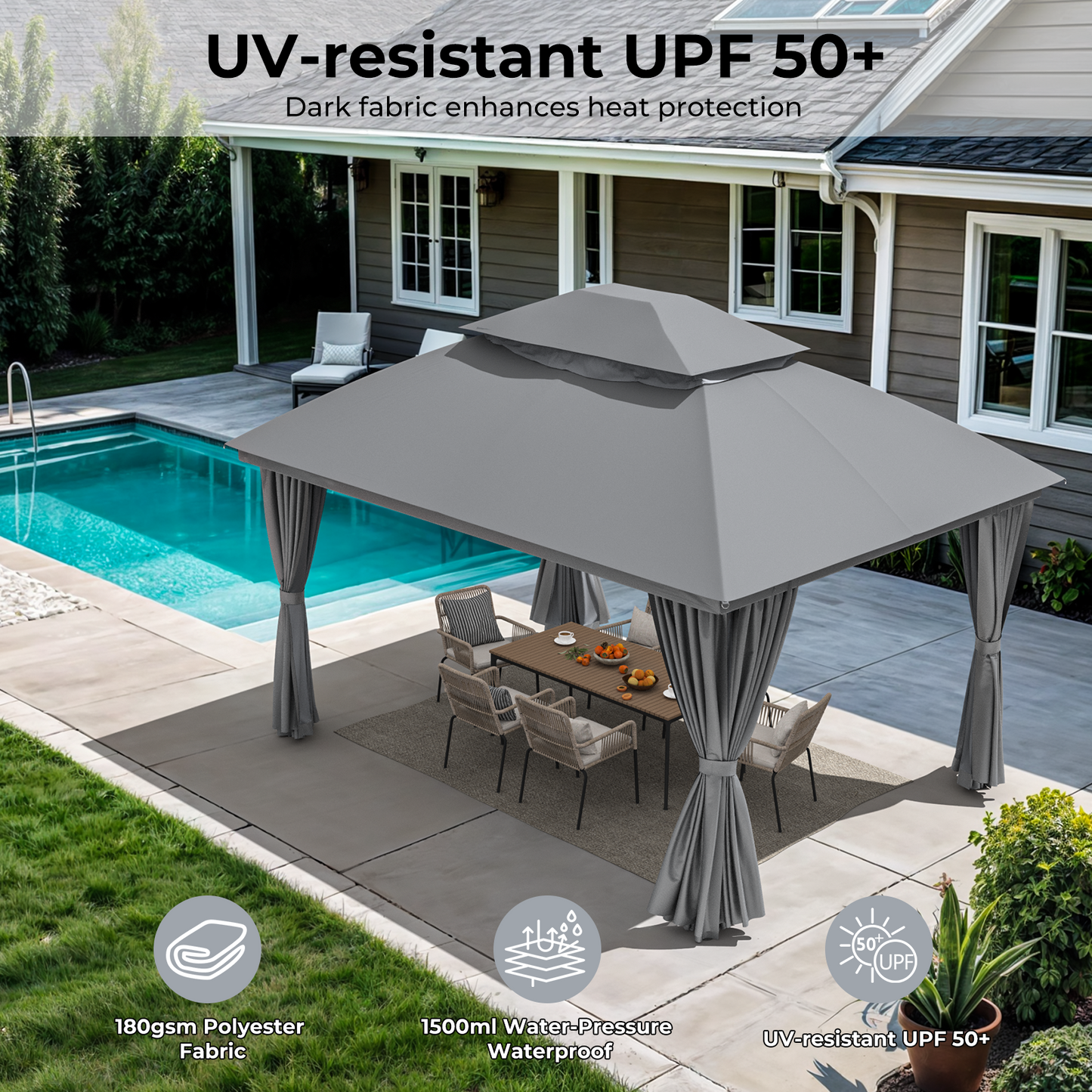 10'x13' Outdoor Patio Gazebo with Mosquito Netting and Privacy Curtain
