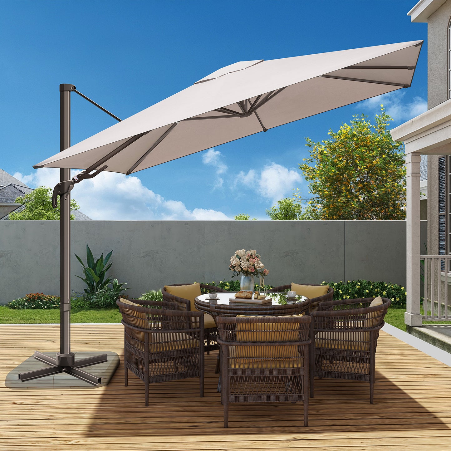 10x10ft Square Outdoor Patio Umbrella Offset Cantilever Umbrella,Beige