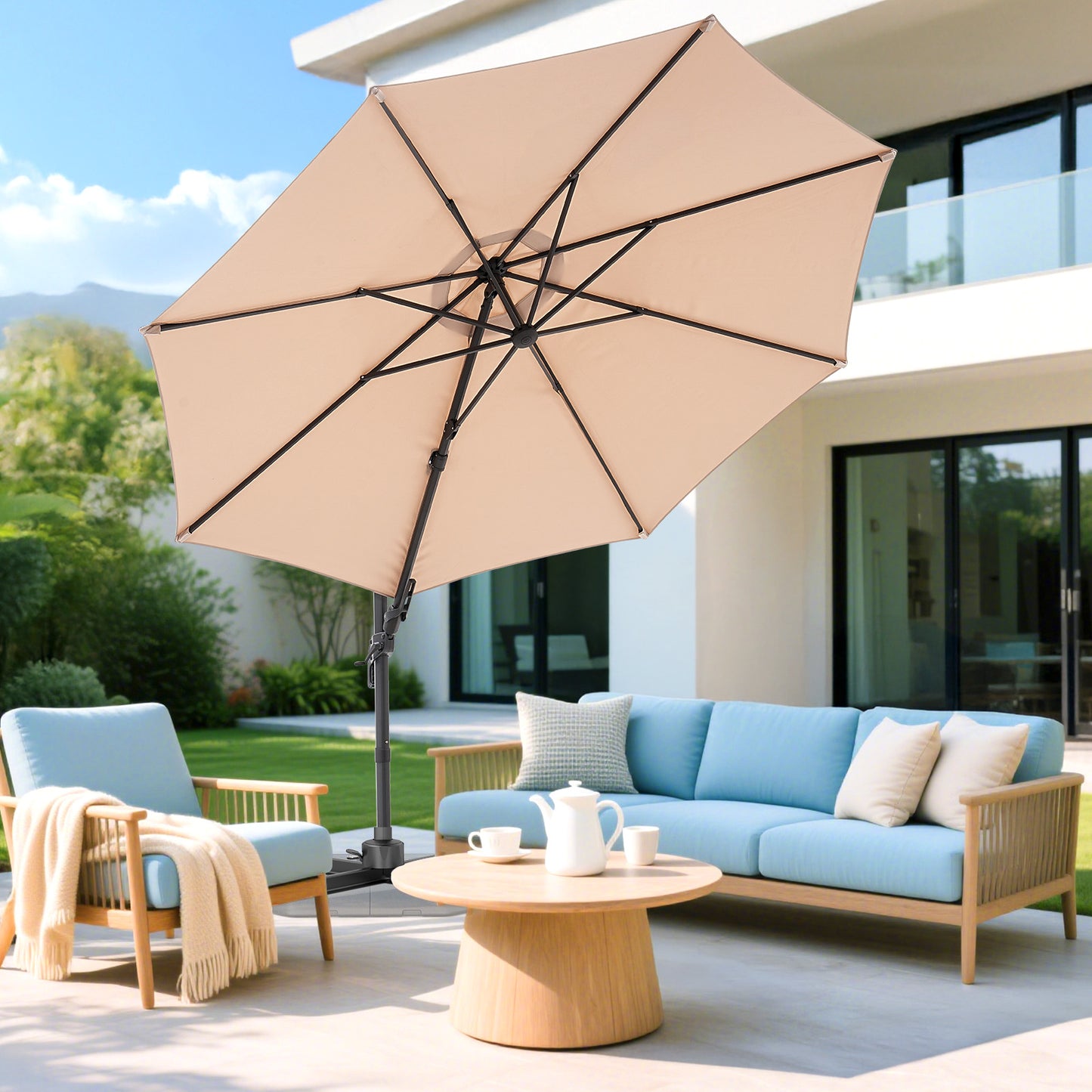11ft Outdoor Patio Umbrella 360° Rotation Cantilever Offset Umbrell