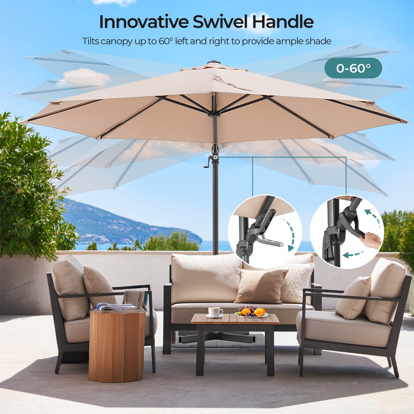 11ft Outdoor Patio Umbrella 360° Rotation Cantilever Offset Umbrell