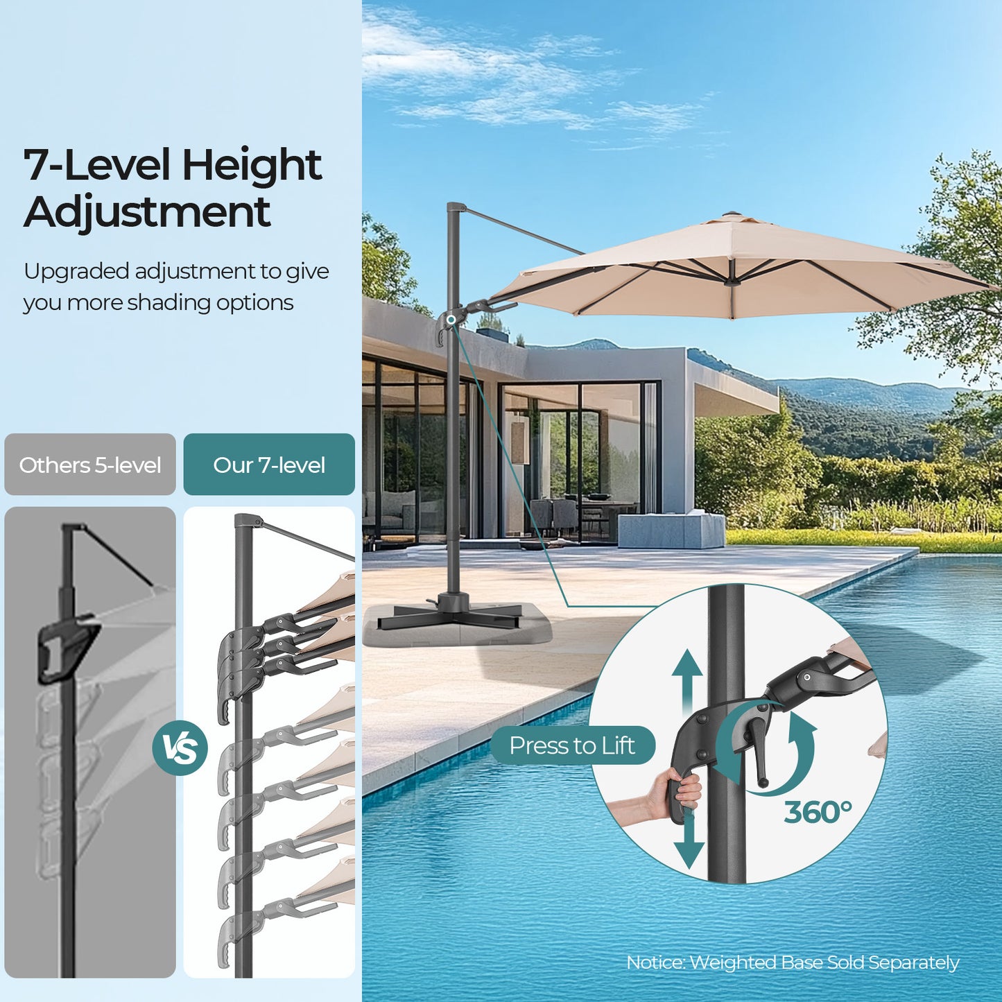 11ft Outdoor Patio Umbrella 360° Rotation Cantilever Offset Umbrell