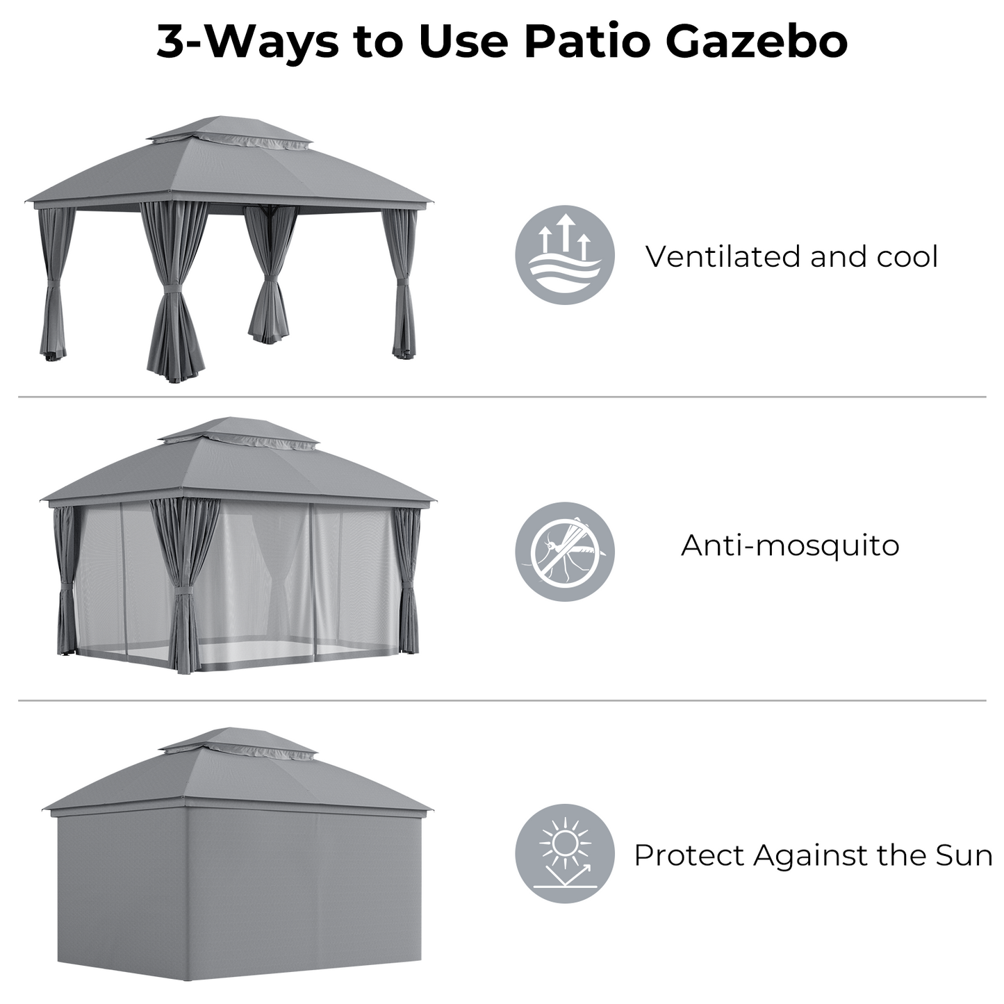 10'x13' Outdoor Patio Gazebo with Mosquito Netting and Privacy Curtain