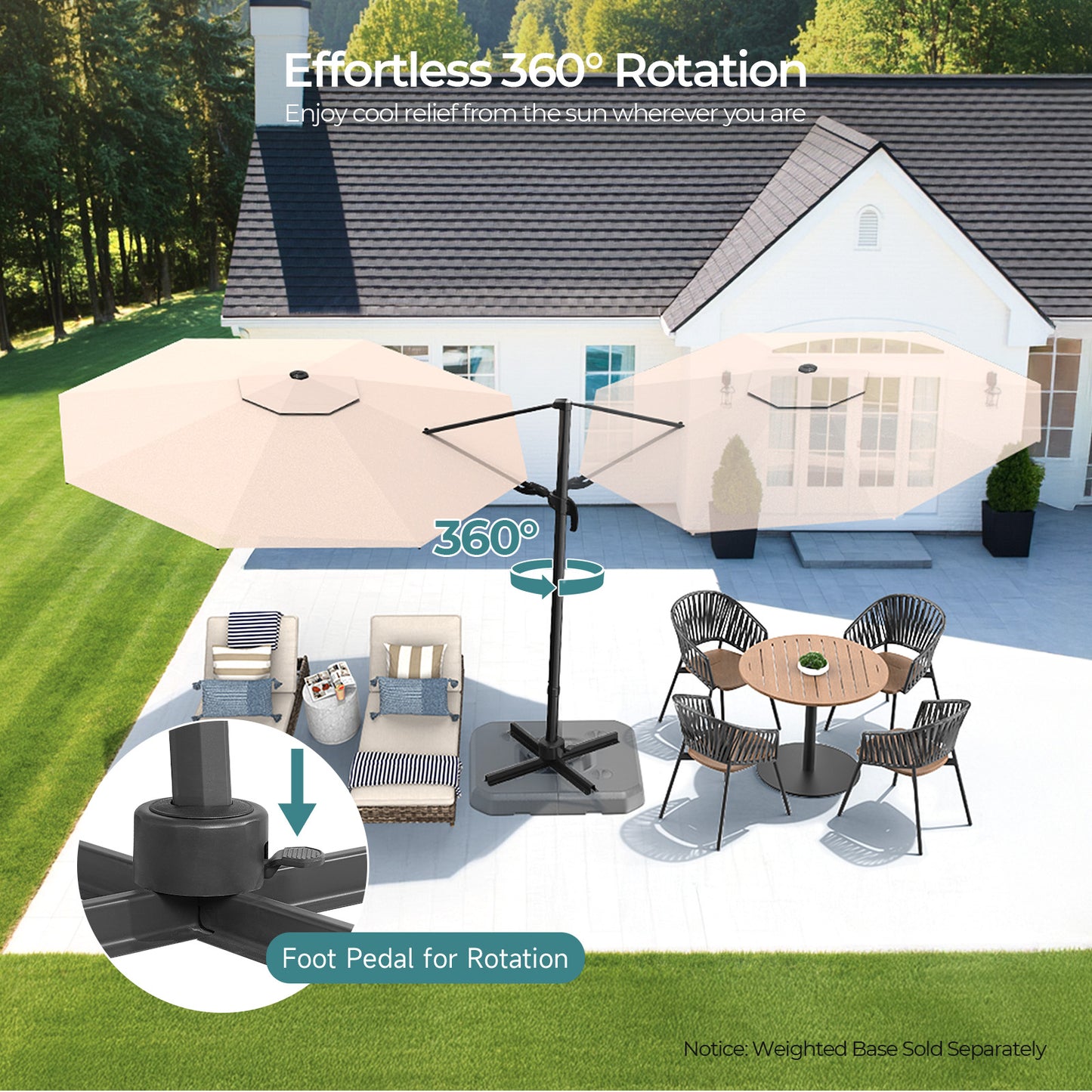 11ft Outdoor Patio Umbrella 360° Rotation Cantilever Offset Umbrell
