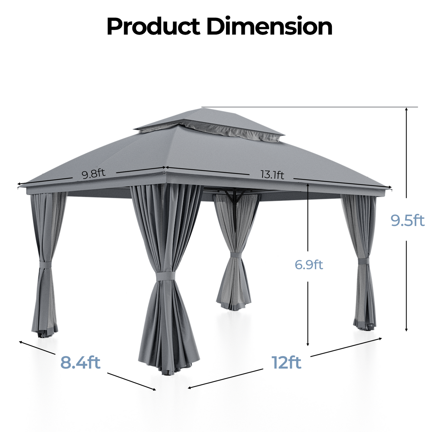 10'x13' Outdoor Patio Gazebo with Mosquito Netting and Privacy Curtain