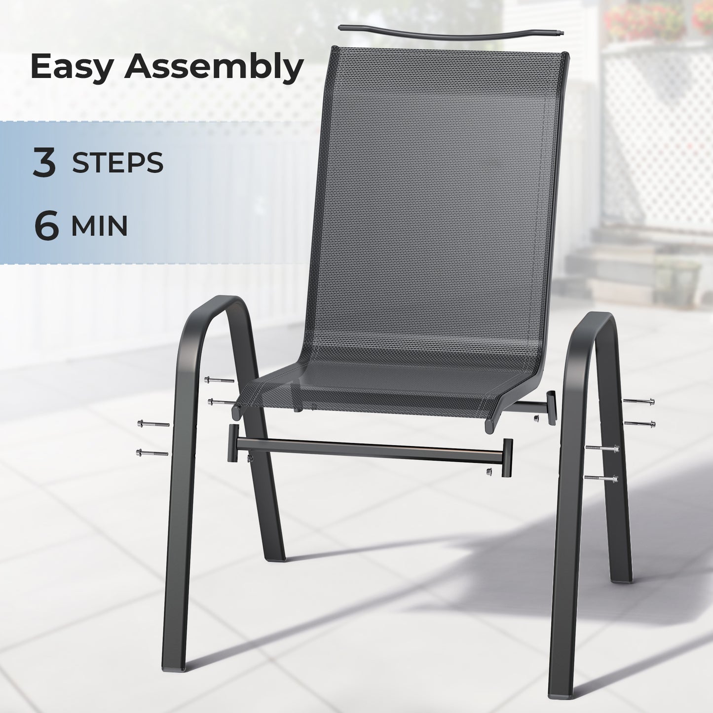 6 x Outdoor Stackable Patio Dining Chairs High Back Textilene Armchair