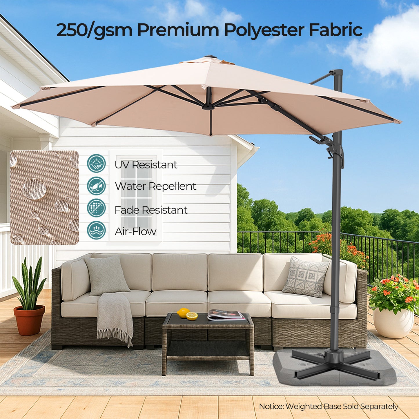 11ft Outdoor Patio Umbrella 360° Rotation Cantilever Offset Umbrell