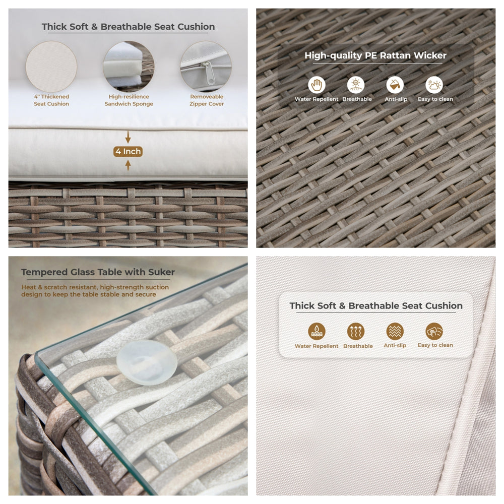 3 Piece Patio Furniture Set, Outdoor Conversation Set with Square Table