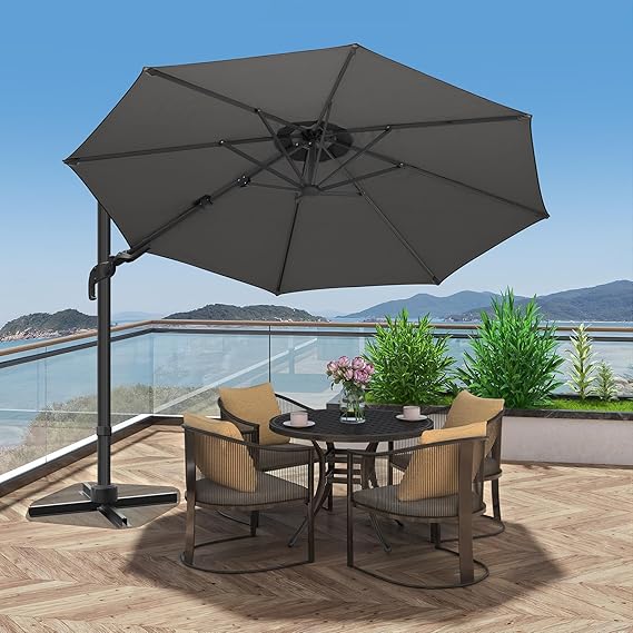 10' Round Hanging Offset Cantilever Umbrella w/ Polyester Canopy, Gray – Vitarpatio 10' Round Hanging Offset Cantilever Umbrella w/ Polyester Canopy, Gray – Vitarpatio