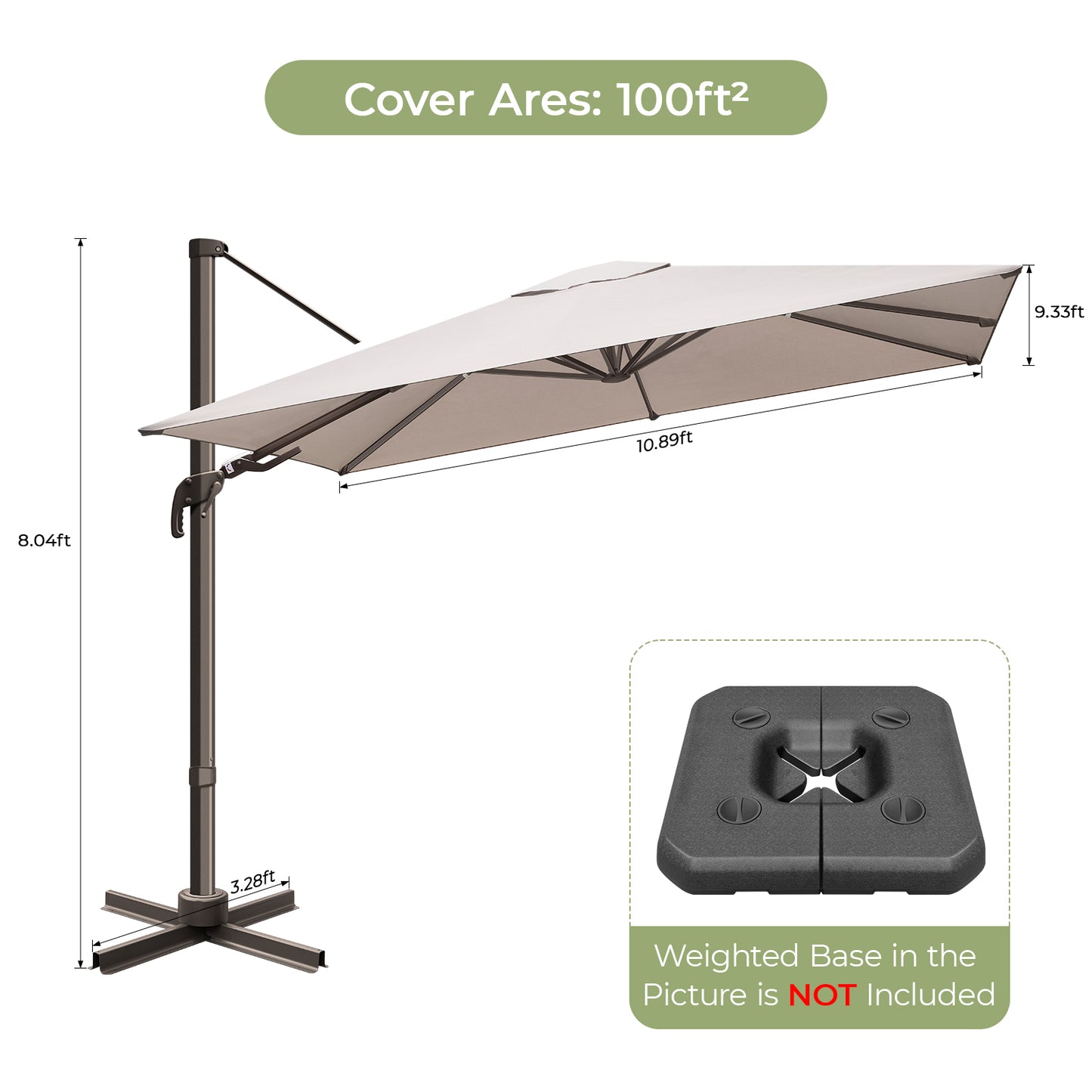 10x10ft Square Outdoor Patio Umbrella Offset Cantilever Umbrella,Beige