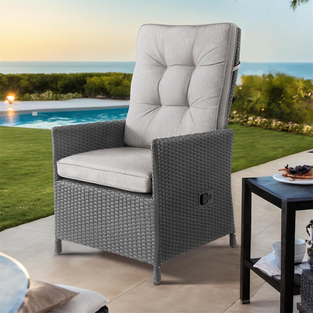 2 x Patio Recliner, Outdoor Adjustable Backrest Rattan Reclining Chair