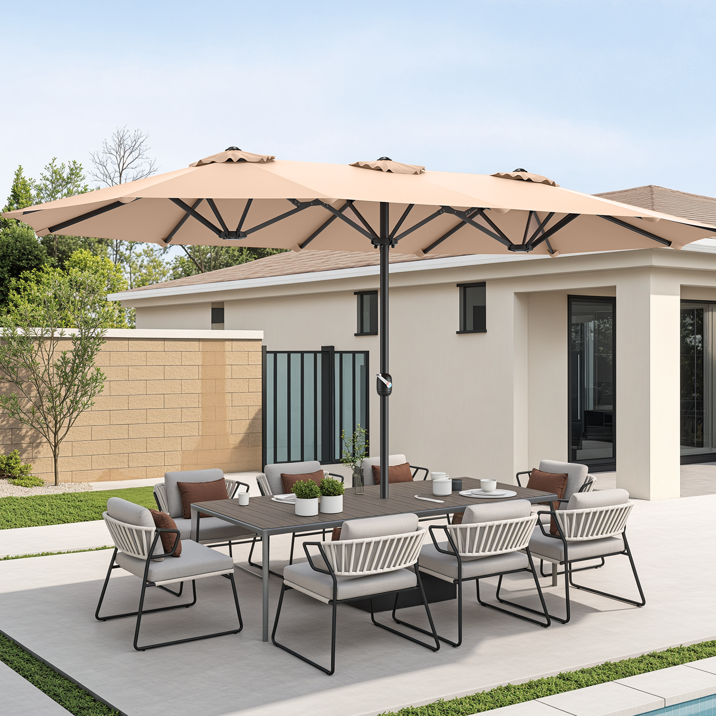 15ft Extra Large Double-Sided Patio Umbrella, 12 Ribs Table Umbrella