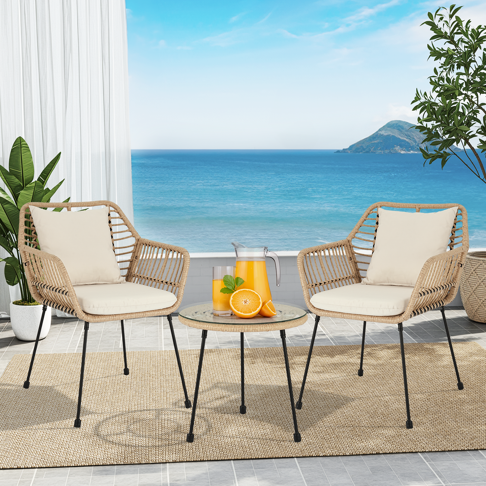 3 Piece Outdoor Wicker Bistro Set, Patio Furniture Conversation Set ...