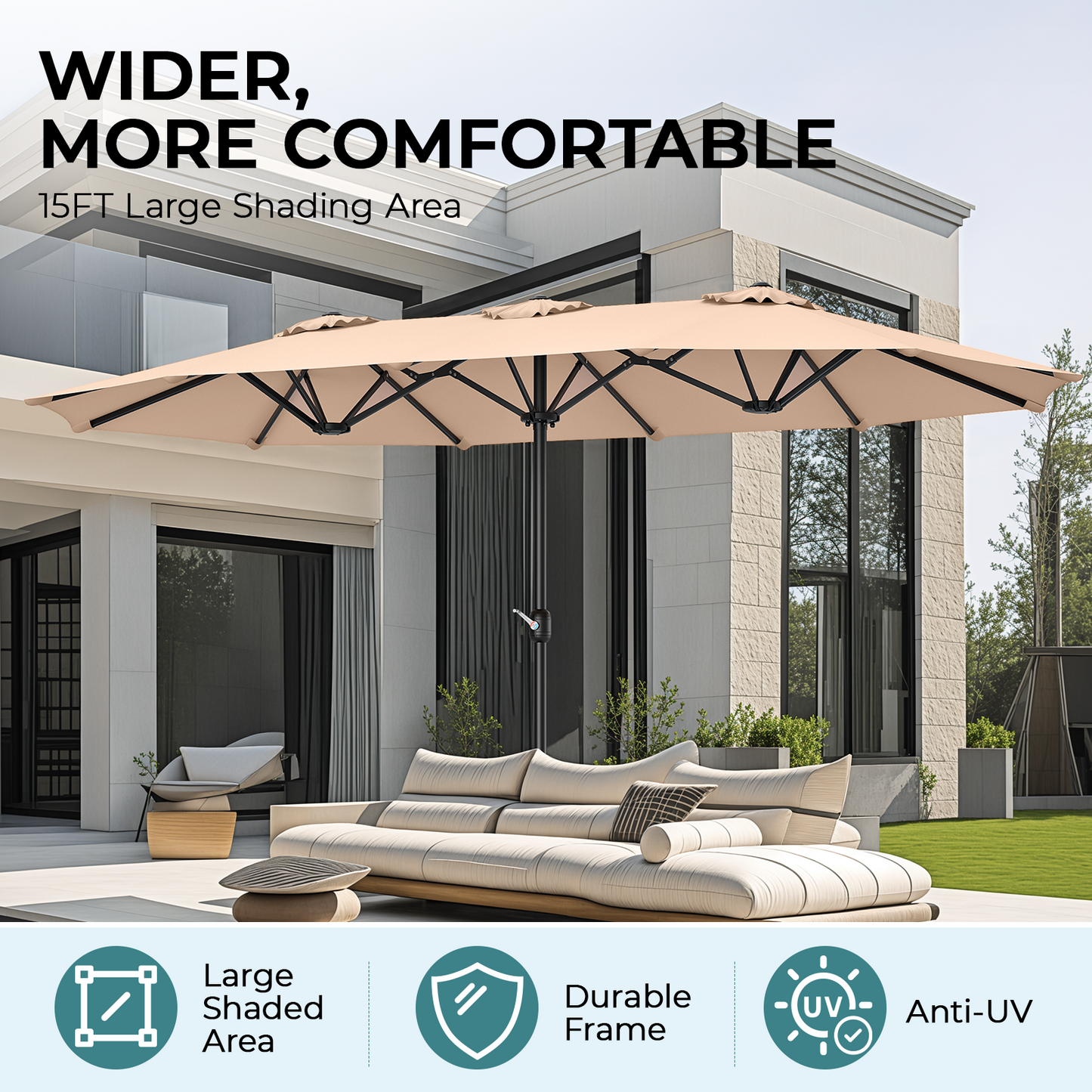 15ft Extra Large Double-Sided Patio Umbrella, 12 Ribs Table Umbrella
