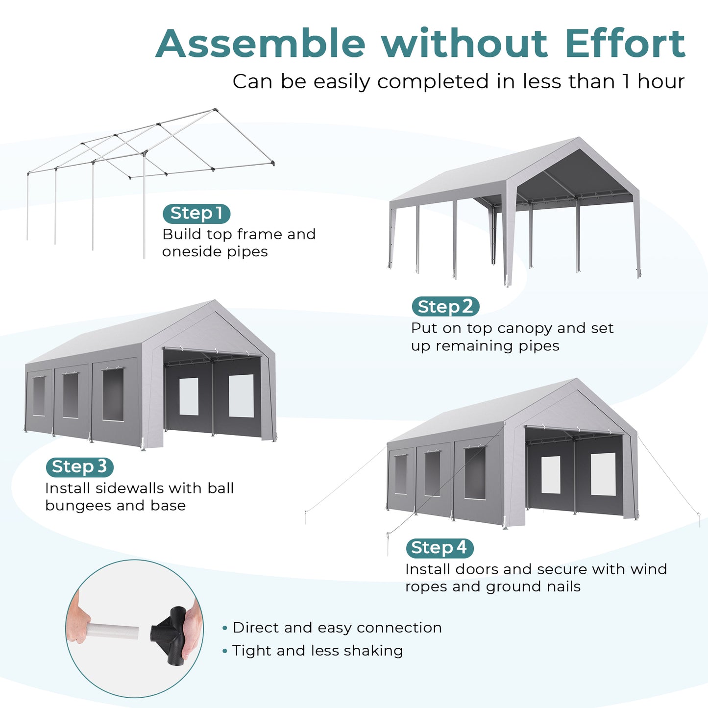 12'x20' Heavy Duty Carport with 6 Roll-up Mesh Windows & Rolling Door