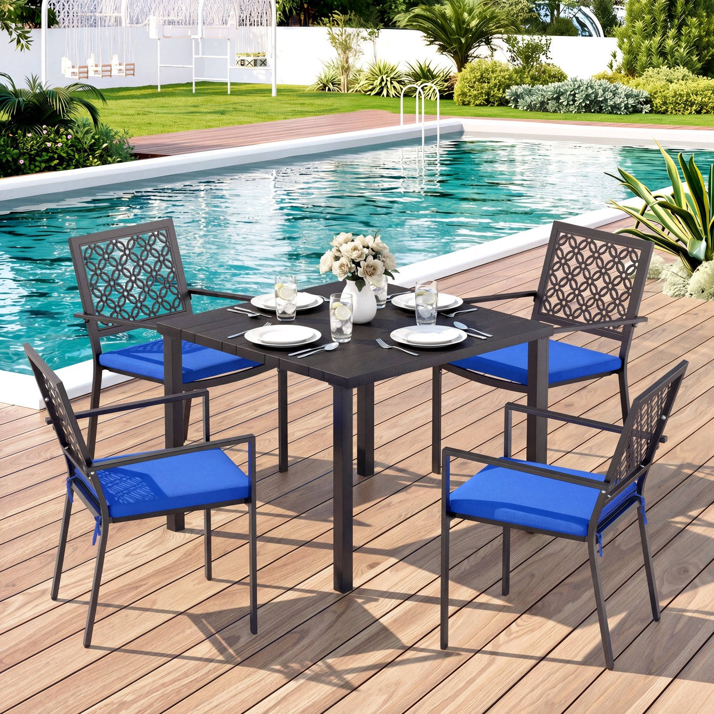 5-Piece Metal Outdoor Patio Dining Set with Cushions