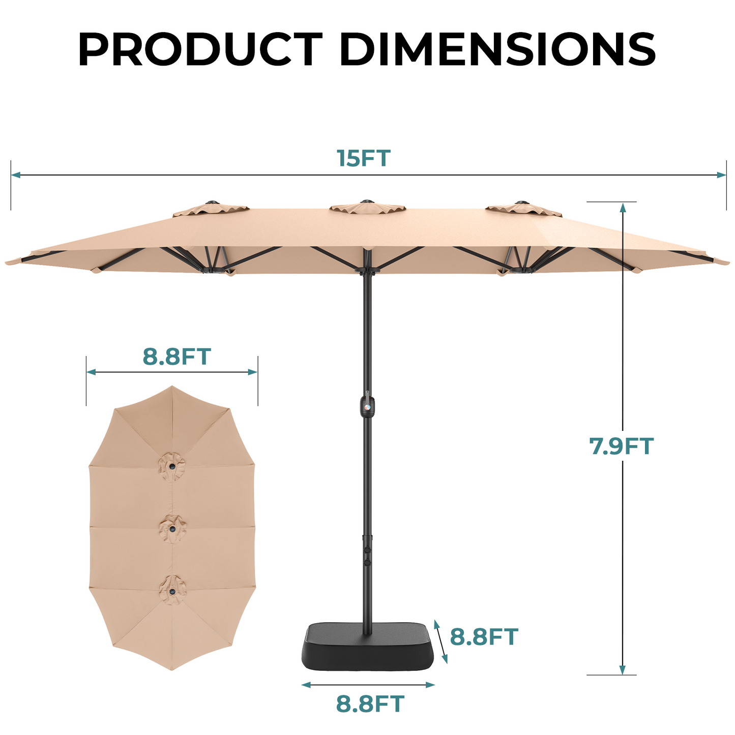 15ft Extra Large Double-Sided Patio Umbrella, 12 Ribs Table Umbrella