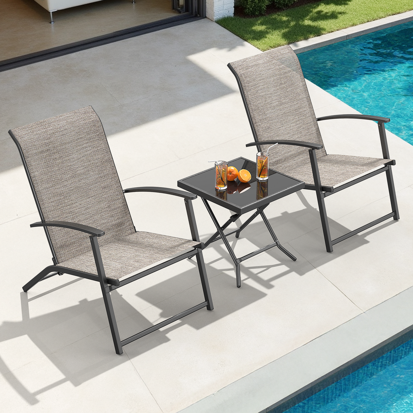 3 Piece No Assembly Folding Adirondack Chairs Set of 2 with Side Table