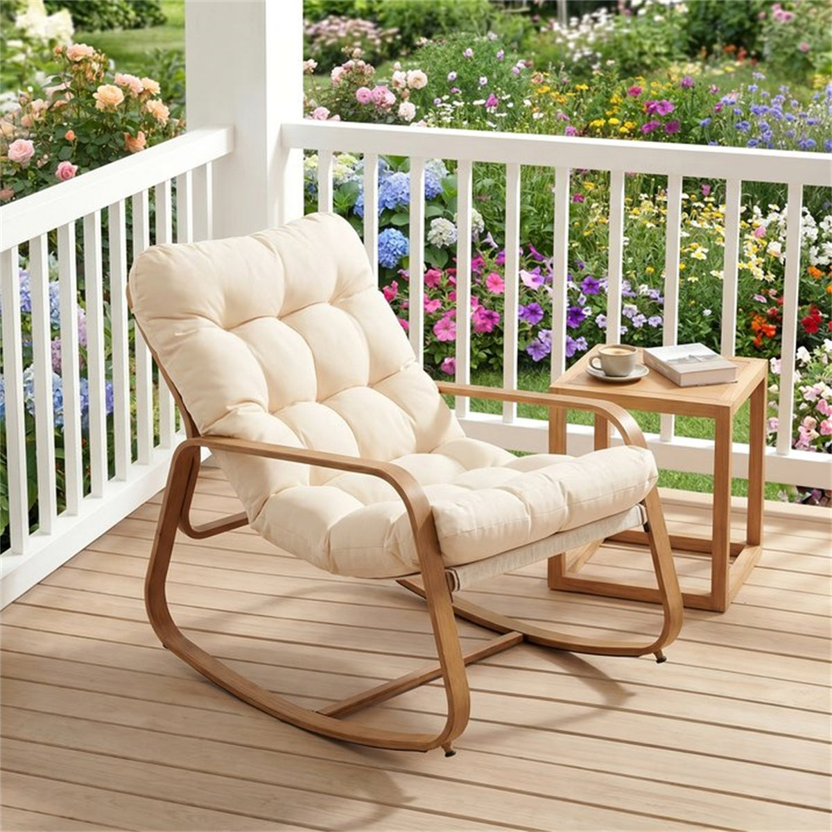 Vitarpatio Oversized Rocking Chair with Cushion and Armrest