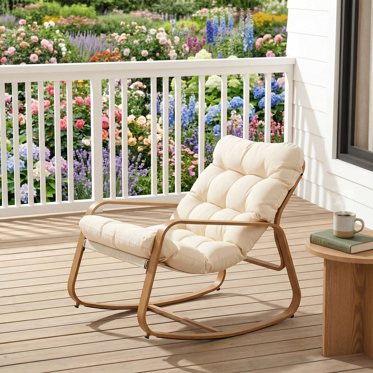 Vitarpatio Oversized Rocking Chair with Cushion and Armrest