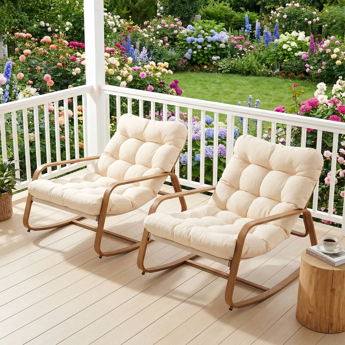 Vitarpatio Oversized Rocking Chair with Cushion and Armrest