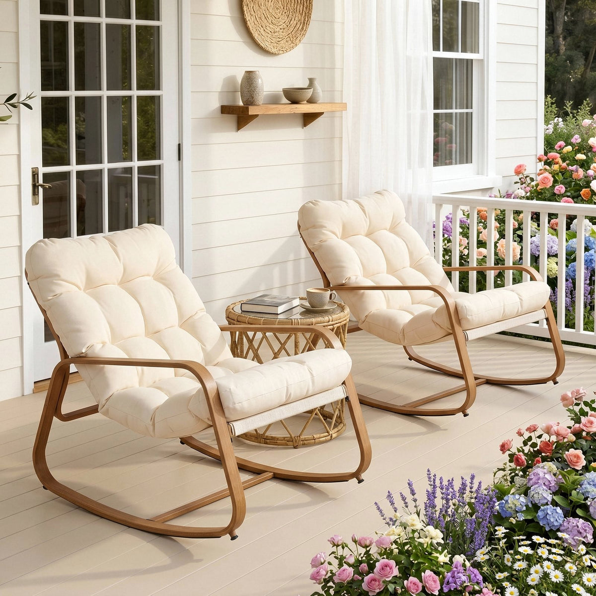 Vitarpatio Oversized Rocking Chair with Cushion and Armrest