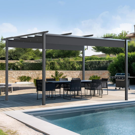 10'x13' Aluminum Outdoor Retractable Pergola with Canopy, Patio Gazebo