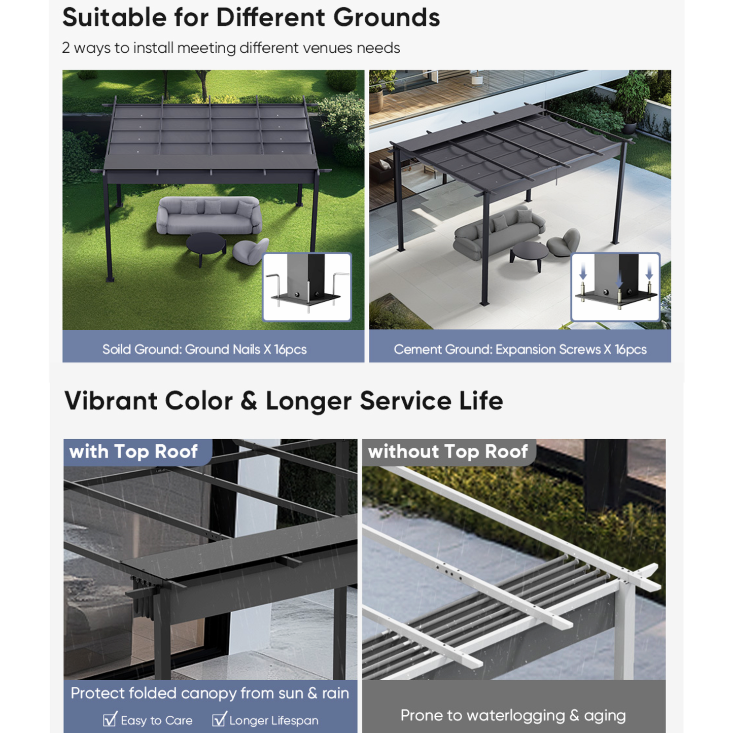 10'x13' Aluminum Outdoor Retractable Pergola with Canopy, Patio Gazebo