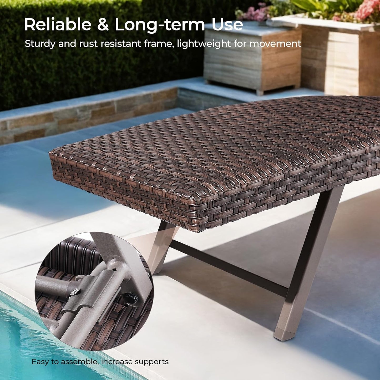 2 x Outdoor Chaise Lounge Chair, Rattan Lounger Recliner Tanning Chair