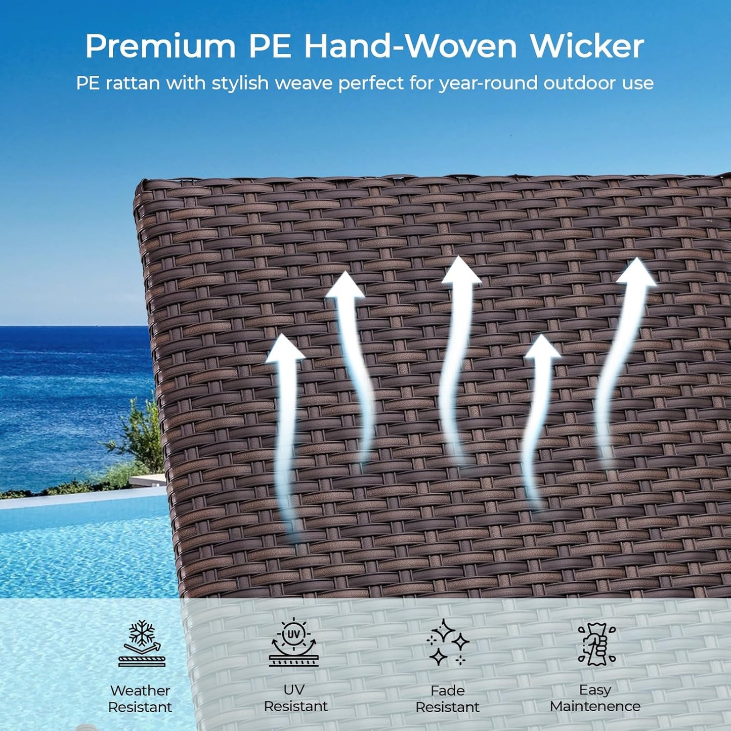 2 x Outdoor Chaise Lounge Chair, Rattan Lounger Recliner Tanning Chair