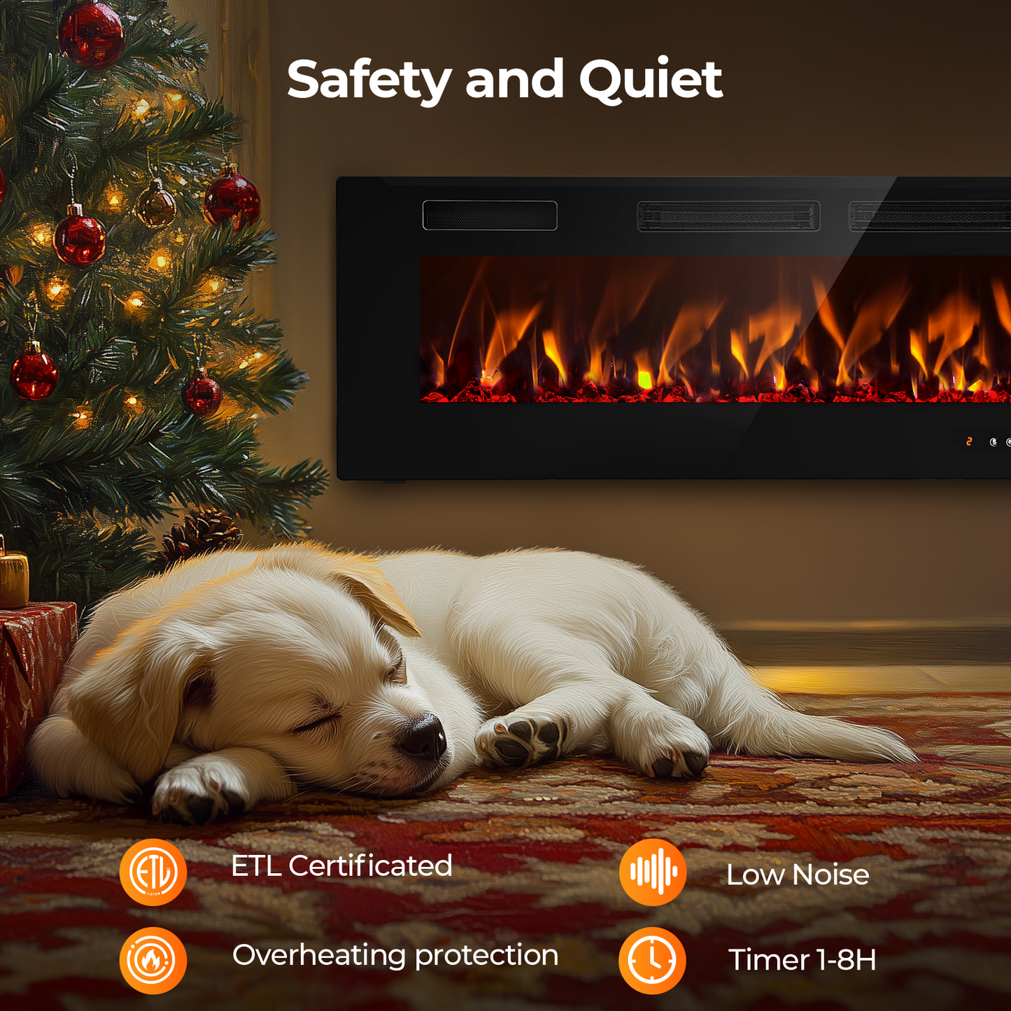 50" Electric Fireplace, 750/1500WRecessed Wall Mounted Electric Heater