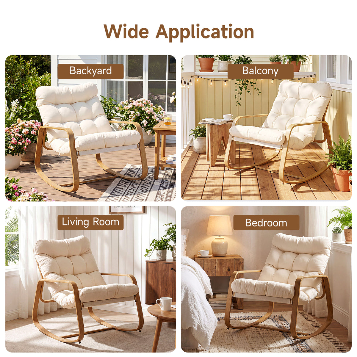 Vitarpatio Oversized Rocking Chair with Cushion and Armrest
