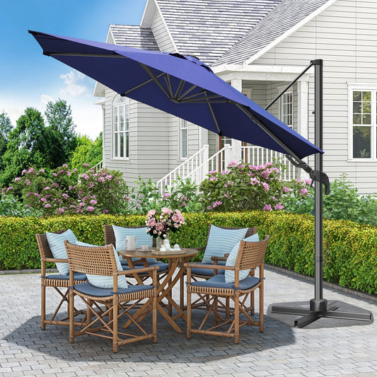 10ft Hanging Offset Cantilever Umbrella w/ Olefin Canopy, Dark Blue