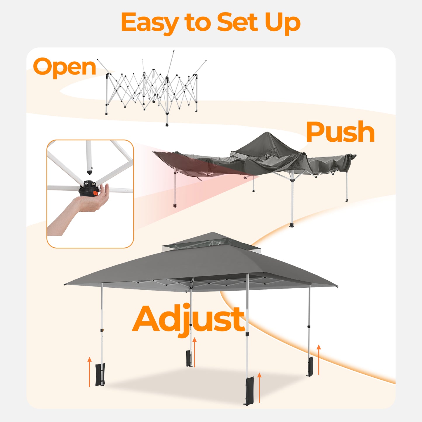 13x13 Pop Up Gazebo Instant Canopy Tent w/ Mosquito Netting, Dark Gray