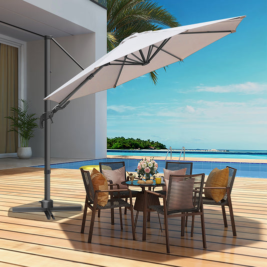 10ft Hanging Offset Cantilever Umbrella w/ Olefin Canopy, Champagne