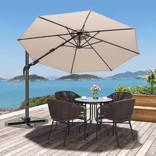 10' Round Hanging Offset Cantilever Umbrella w/ Polyester Canopy, Beige