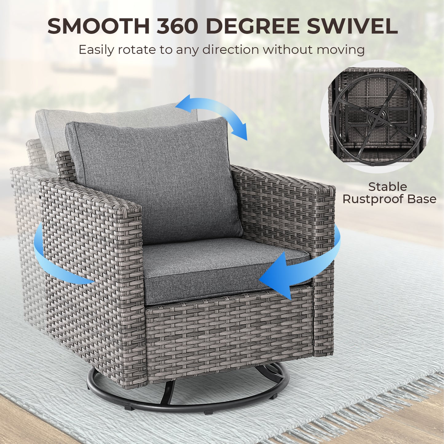 3 Pcs Patio Bistro Set w/ Wicker Swivel Rocking Chairs & Side Table