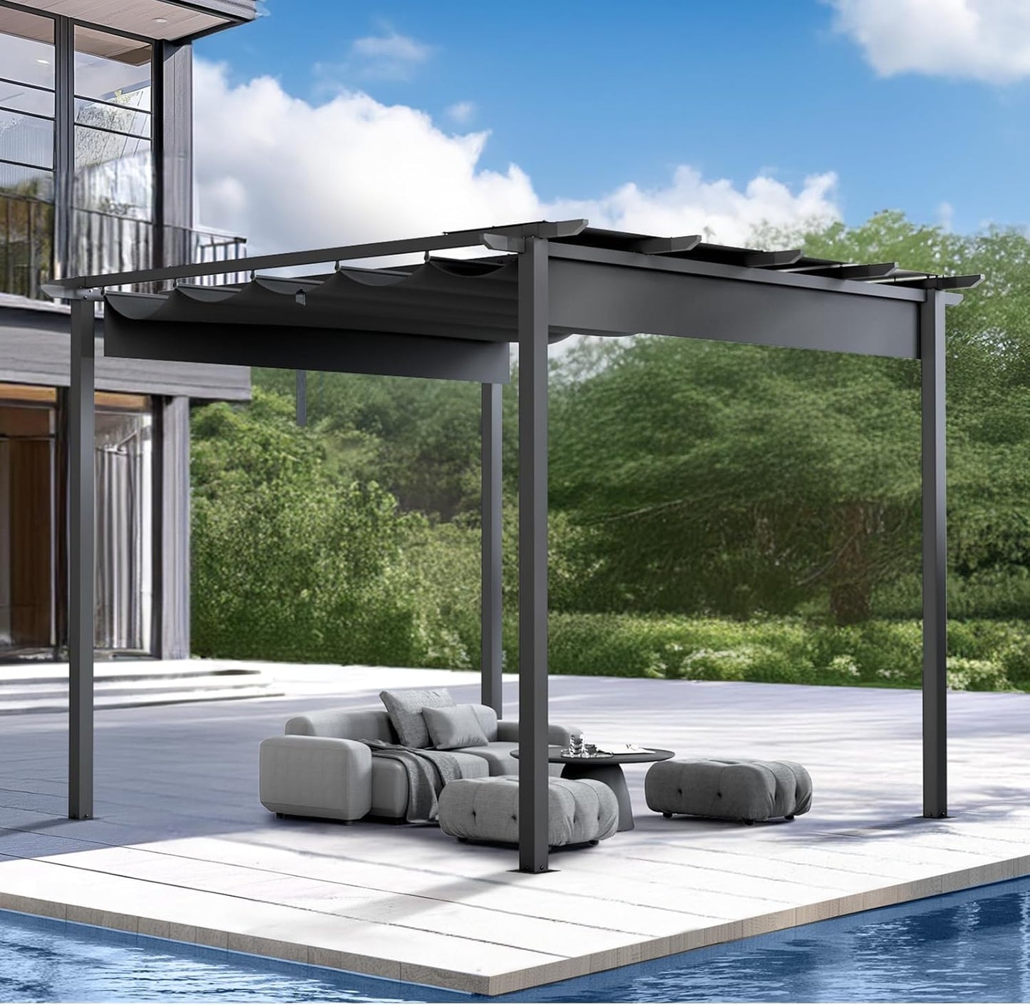 10'x10' Aluminum Outdoor Retractable Pergola with Canopy, Patio Gazebo