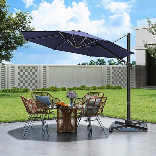 10' Round Hanging Offset Cantilever Umbrella w/ Polyester Canopy, Blue