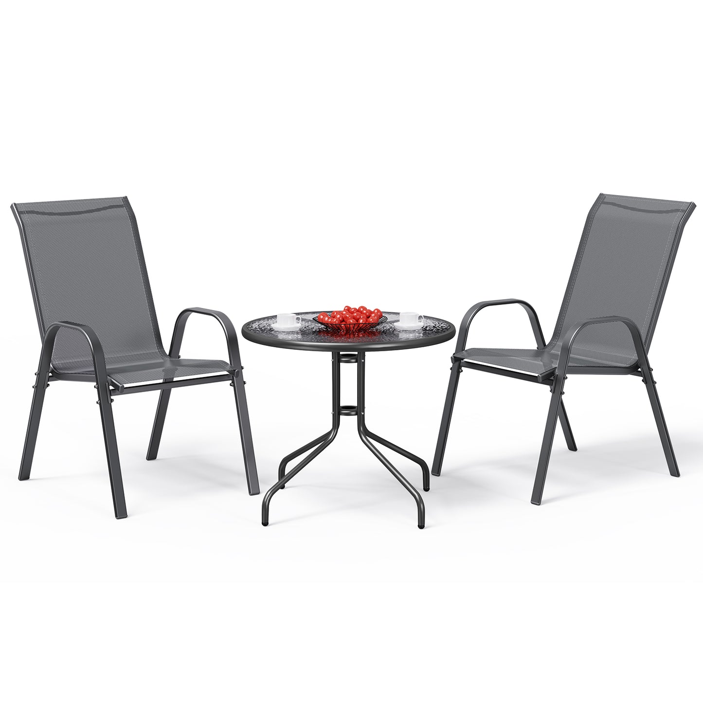 2 x Outdoor Stackable Patio Dining Chairs High Back Textilene Armchair