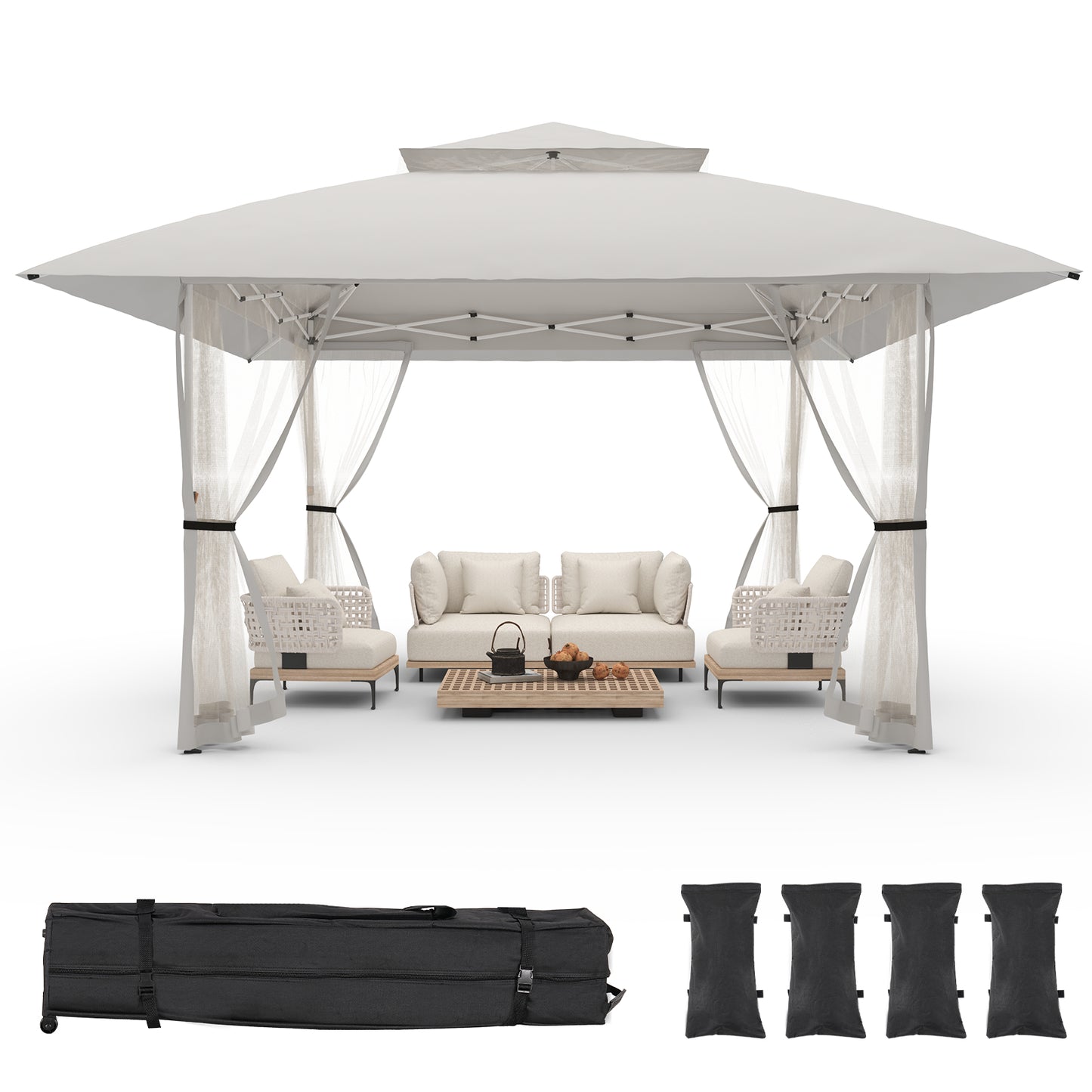 13x13 Pop Up Gazebo Instant Canopy Tent w/ Mosquito Netting,Light Gray