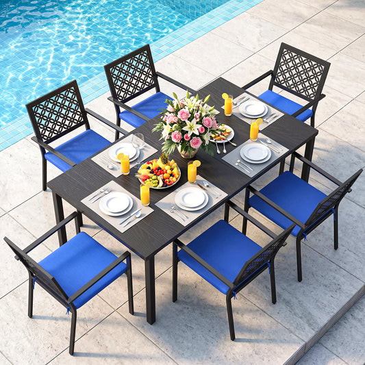 7-Piece Metal Outdoor Patio Dining Set with Cushions