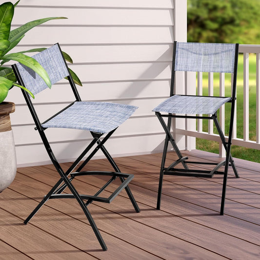 2 Pcs Patio Folding Chairs, Foldable Outdoor Bar Chairs with Footrest