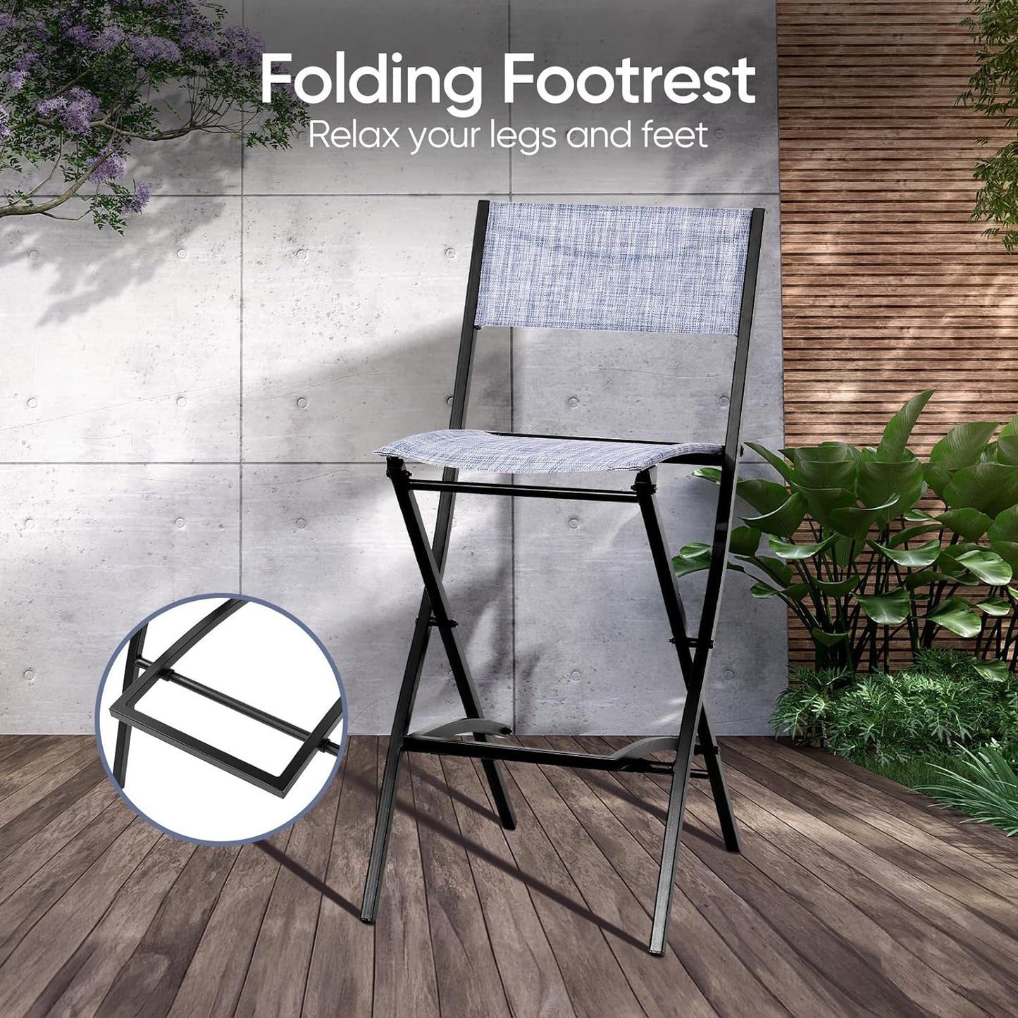 4 Piece Patio Folding Chairs, Portable Foldable Outdoor Bar Chair