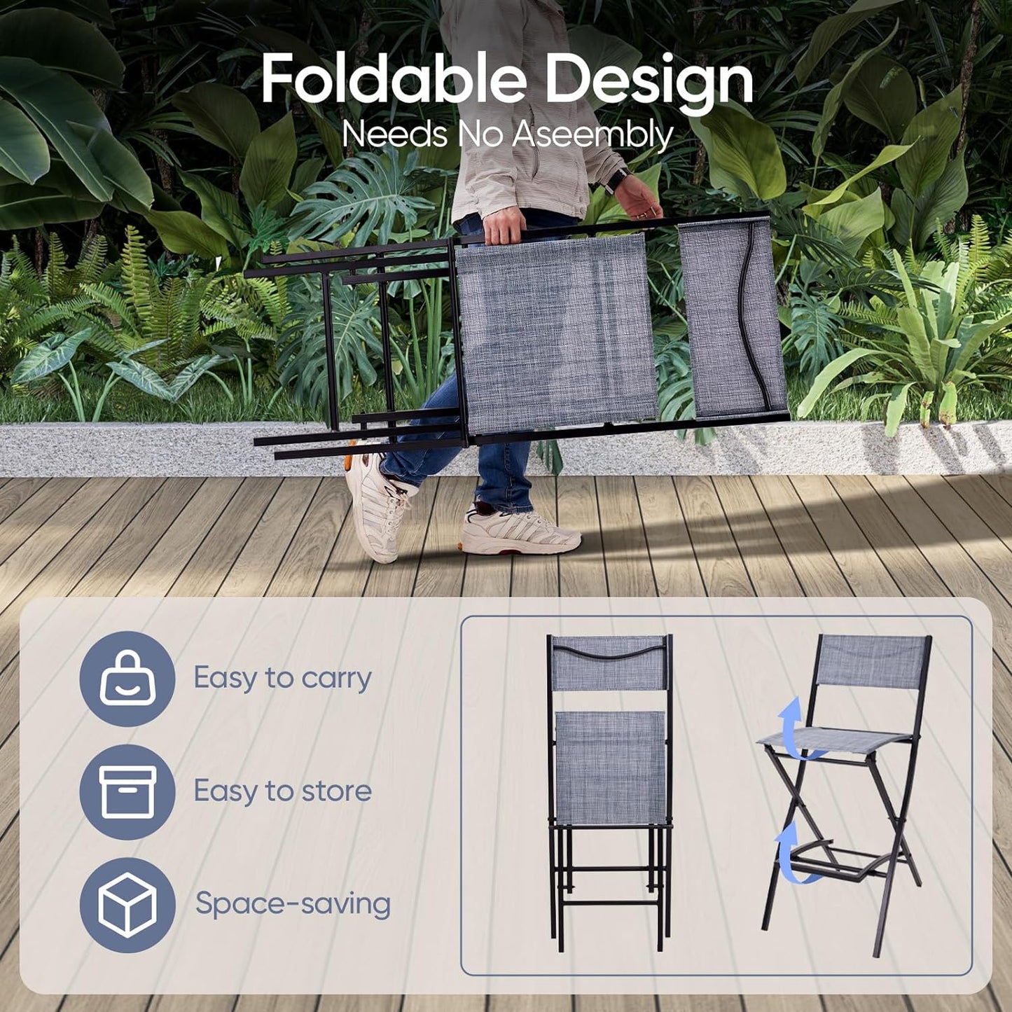 4 Piece Patio Folding Chairs, Portable Foldable Outdoor Bar Chair