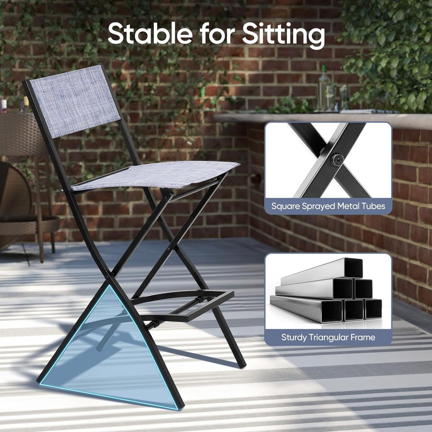 4 Piece Patio Folding Chairs, Portable Foldable Outdoor Bar Chair