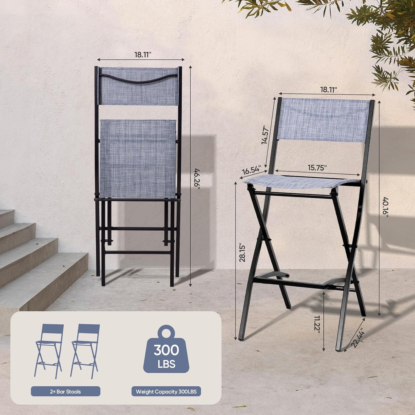 4 Piece Patio Folding Chairs, Portable Foldable Outdoor Bar Chair