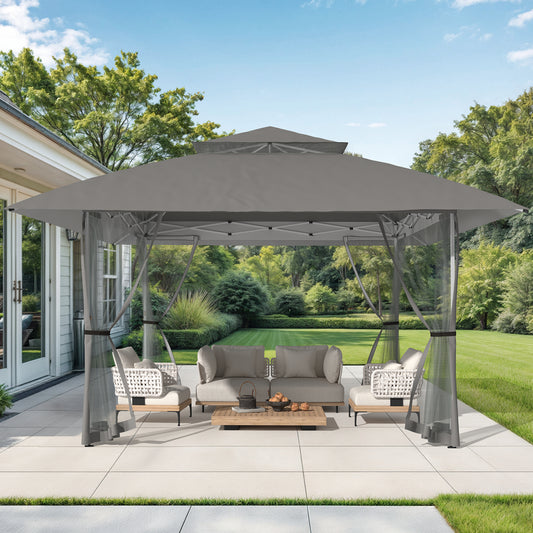 13x13 Pop Up Gazebo Instant Canopy Tent w/ Mosquito Netting, Dark Gray